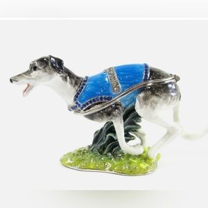 Enamel Greyhound lidded box Treasured Teinkets by déva Australia NEW NIB